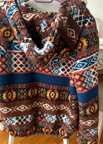 Kapüşonlu, Örgü Desenli Bohem kadin ceket mont - Görsel 3