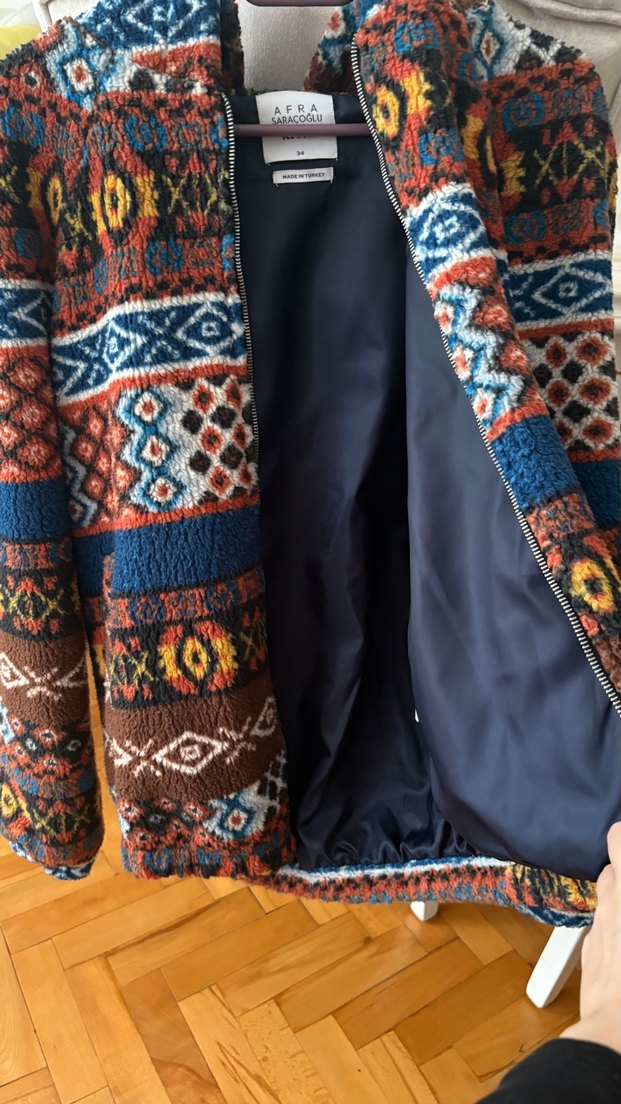 Kapüşonlu, Örgü Desenli Bohem kadin ceket mont - Görsel 2