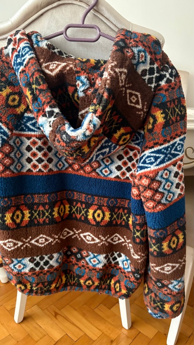 Kapüşonlu, Örgü Desenli Bohem kadin ceket mont - Görsel 3