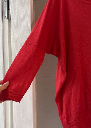 Kırmızı Kadın Triko Uzun Kollu Sweatshirt - Görsel 3