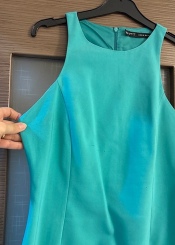 Turkuaz Parlak Kolsuz Elbise - Görsel 4
