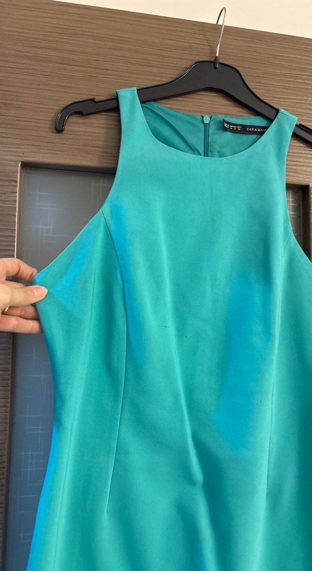 Turkuaz Parlak Kolsuz Elbise - Görsel 4