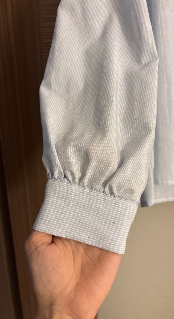 Fırfırlı Yaka Detaylı Açık Mavi Keten Gömlek - Görsel 2