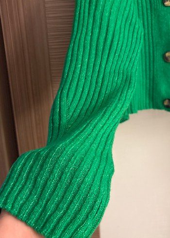 Kadın Parlak Yeşil Örgü Hırka - Görsel 3