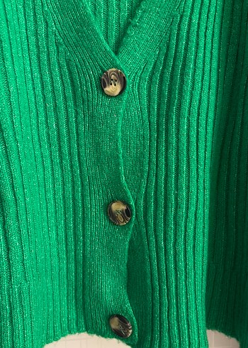 Kadın Parlak Yeşil Örgü Hırka - Görsel 4