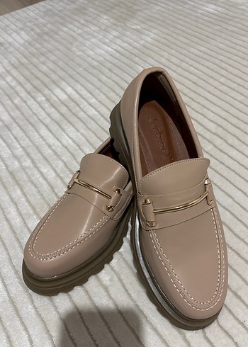 Bej Kadın Deri Tokalı Platform Topuklu Loafer - Görsel 2