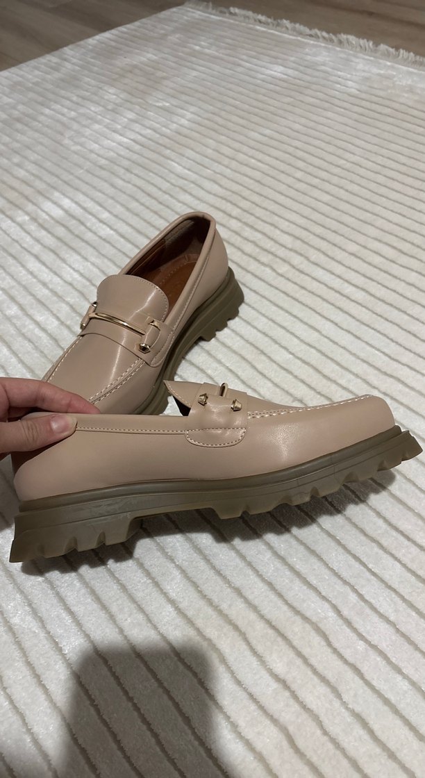 Bej Kadın Deri Tokalı Platform Topuklu Loafer - Görsel 3