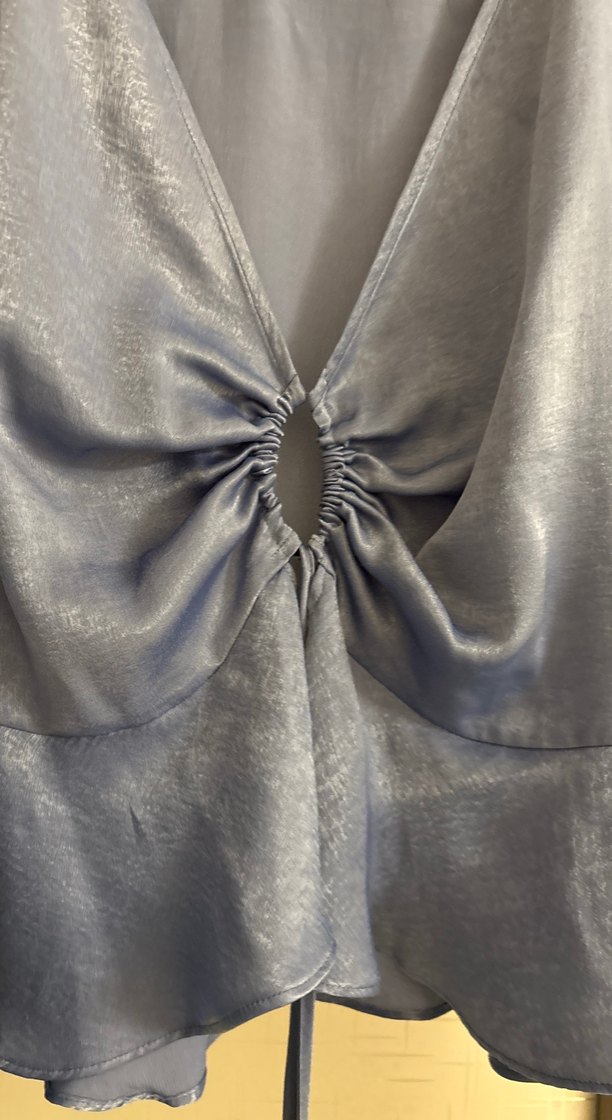 V Yaka Mavi Mini Bluz, Uzun Kollu, Salaş - Görsel 2