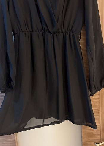 Siyah V Yaka Uzun Kollu KısaElbise - Görsel 5