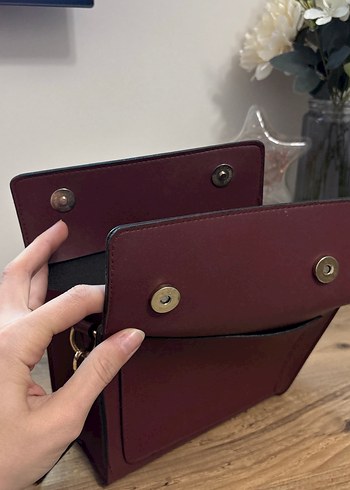 Klasik Bordo Deri Kadın Çanta - Görsel 6