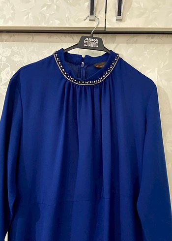 Mavi Uzun Kollu Drapeli Kadın Bluz - Görsel 3