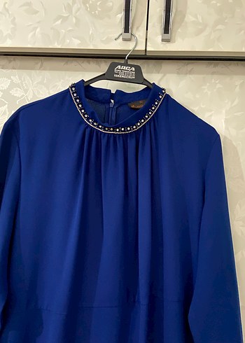 Mavi Uzun Kollu Drapeli Kadın Bluz - Görsel 2