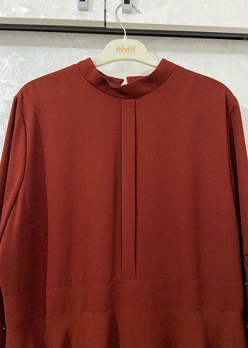 Kiremit rengi  Kollu Salaş Kadın Elbise - Görsel 3