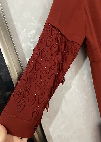 Kiremit rengi  Kollu Salaş Kadın Elbise - Görsel 5