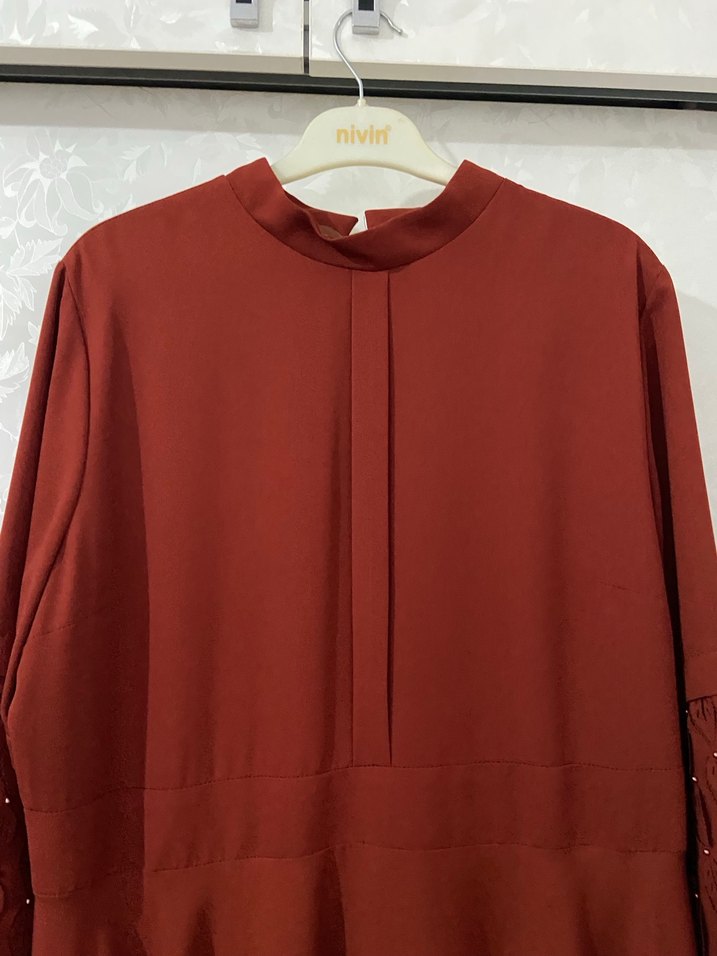 Kiremit rengi  Kollu Salaş Kadın Elbise - Görsel 3