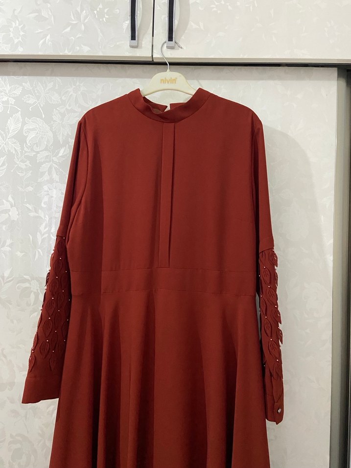 Kiremit rengi  Kollu Salaş Kadın Elbise - Görsel 2