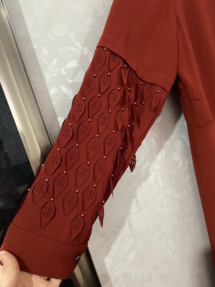 Kiremit rengi  Kollu Salaş Kadın Elbise - Görsel 5