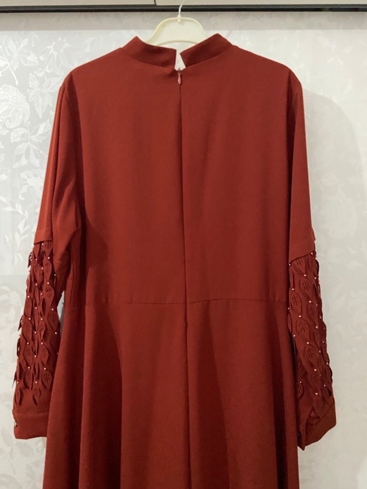 Kiremit rengi  Kollu Salaş Kadın Elbise - Görsel 4