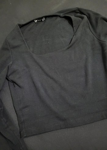 Kadın Siyah Uzun Kollu Crop Top - Görsel 3