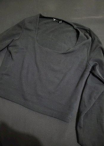 Kadın Siyah Uzun Kollu Crop Top - Görsel 2