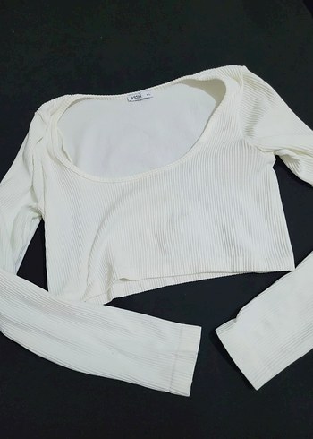 Beyaz Uzun Kollu Crop Top - Görsel 3
