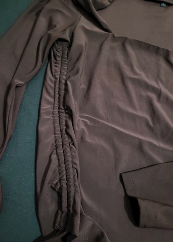 Drapeli Kahverengi Uzun Kollu Kadın Bluz - Görsel 2