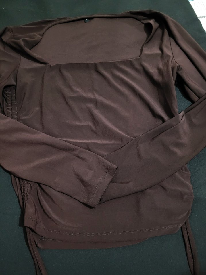 Drapeli Kahverengi Uzun Kollu Kadın Bluz - Görsel 3