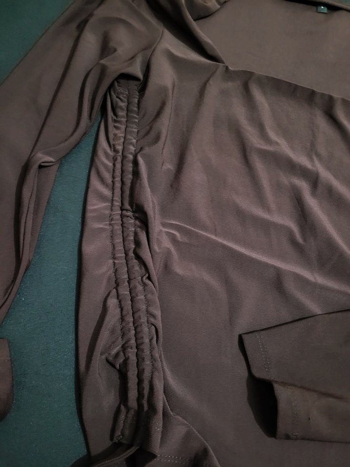 Drapeli Kahverengi Uzun Kollu Kadın Bluz - Görsel 2