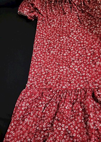 Bordo Çiçekli Midi Bohem Elbise - Görsel 2