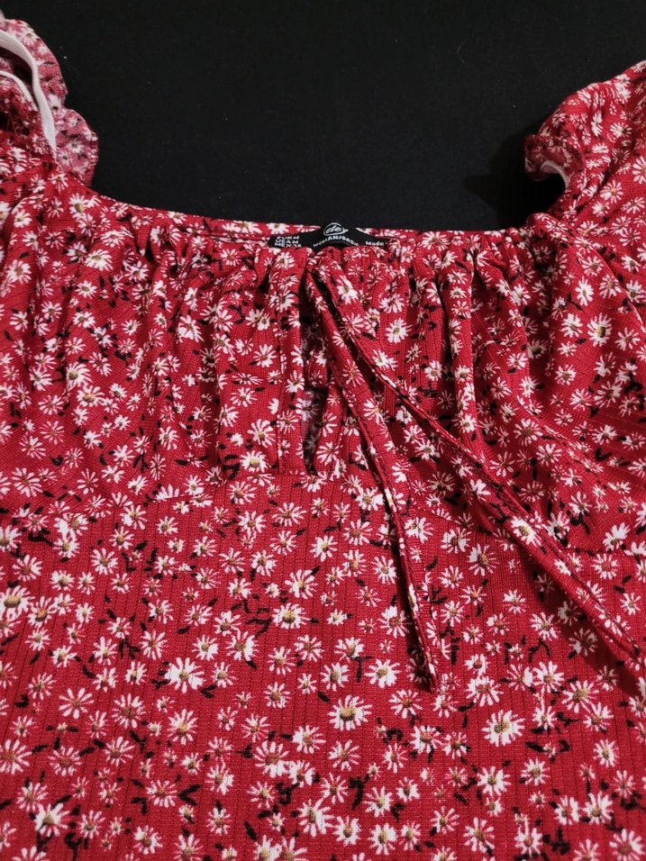 Bordo Çiçekli Midi Bohem Elbise - Görsel 3