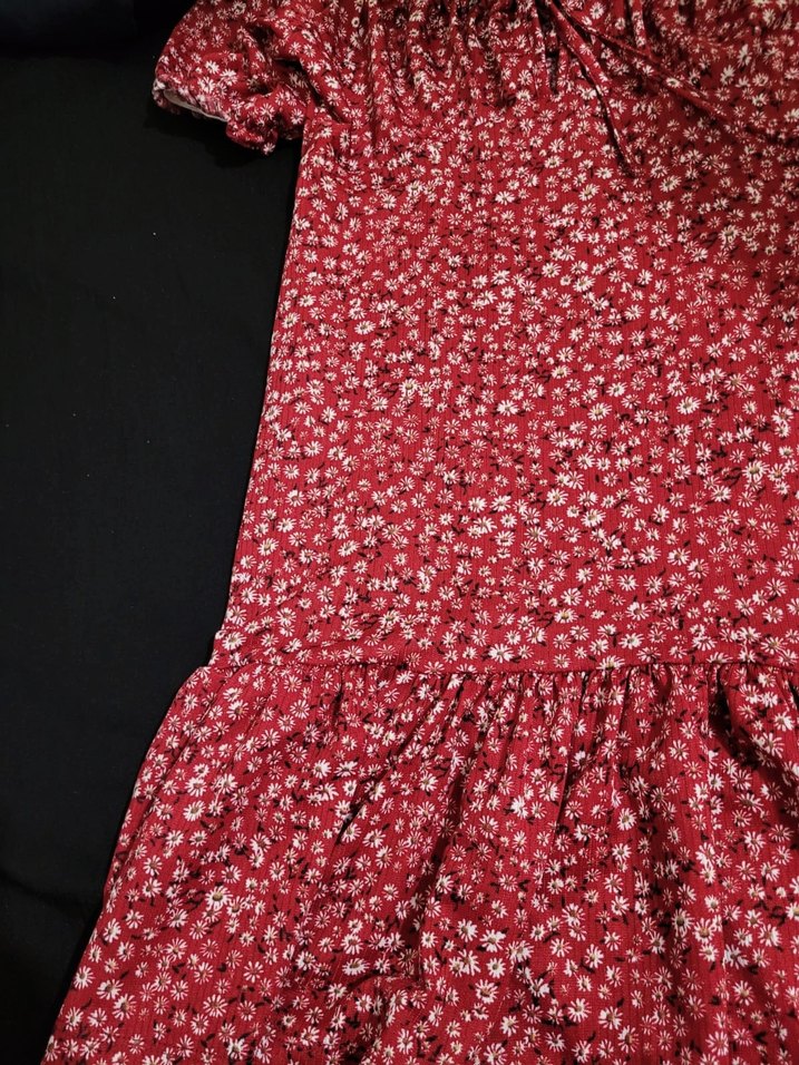 Bordo Çiçekli Midi Bohem Elbise - Görsel 2