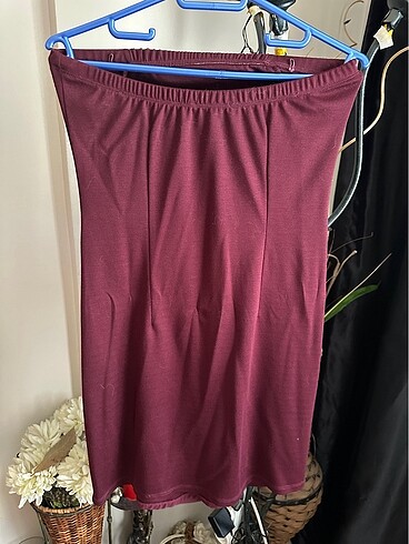 Diğer Straplez elbise bordo renk 36