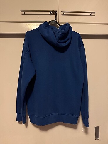 m Beden Oversize saks mavisi kapüşonlu sweatshirt