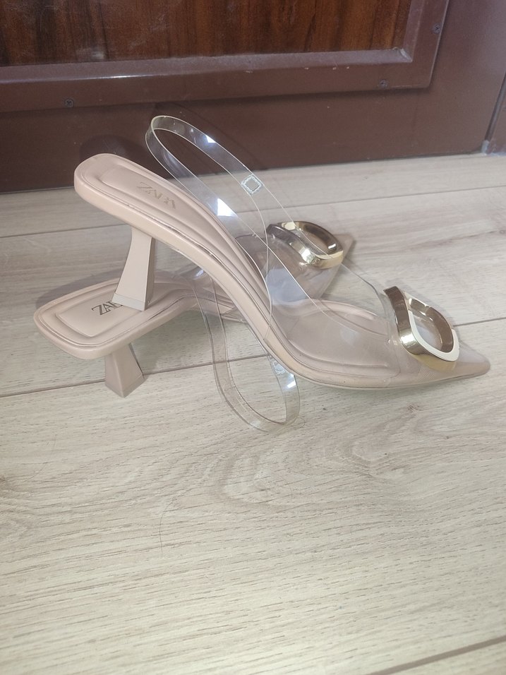 Bej Şeffaf Tokalı küçük Topuklu Kadın Ayakkabı - Görsel 2