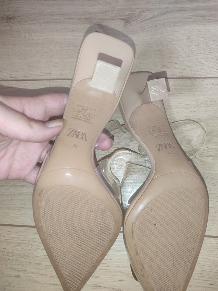 Bej Şeffaf Tokalı küçük Topuklu Kadın Ayakkabı - Görsel 5