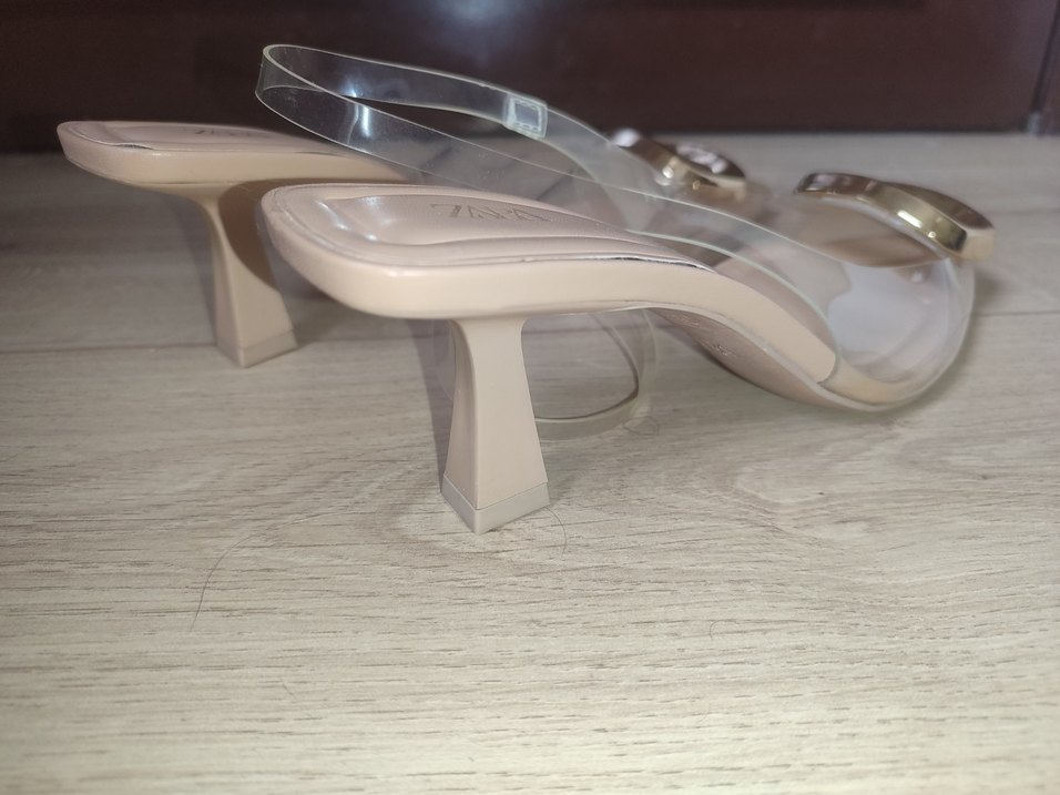 Bej Şeffaf Tokalı küçük Topuklu Kadın Ayakkabı - Görsel 3