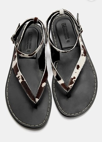 Kahverengi Deri Zebra Desenli Tokalı Kadın Sandalet - Görsel 2