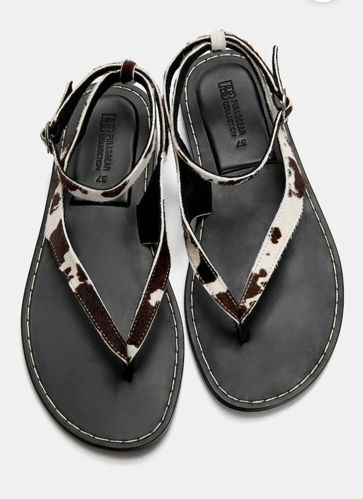 Kahverengi Deri Zebra Desenli Tokalı Kadın Sandalet - Görsel 2