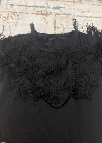 Siyah Nakışlı Fırfırlı   tshirt  tünik - Görsel 2