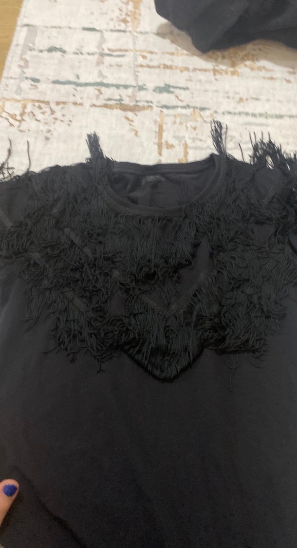 Siyah Nakışlı Fırfırlı   tshirt  tünik - Görsel 2