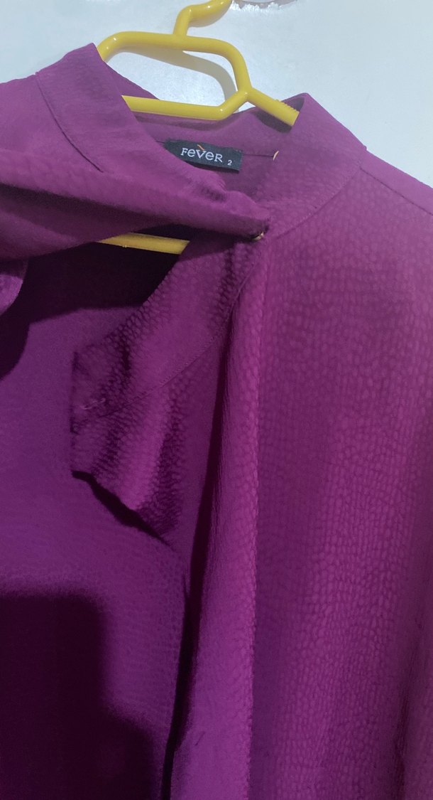 Mor, Yüksek Yakalı, Kollu Bluz gömlek - Görsel 2