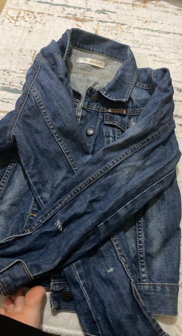 Düğmeli Mavi Kolsuz Denim Ceket - Görsel 3