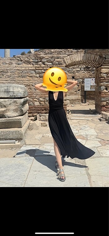 s Beden Siyah kuşaklı maxi örme bağlamalı elbise