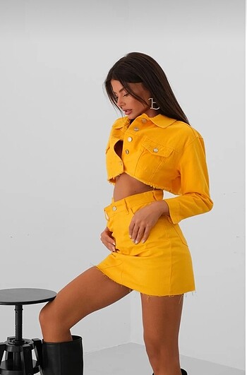 s Beden sarı Renk Yüksek bel mango kot etek