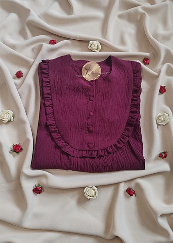 36 Beden Mürdüm Robalı Elbise - Görsel 7