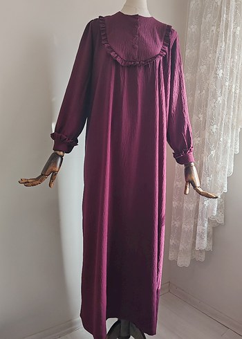 36 Beden Mürdüm Robalı Elbise - Görsel 3