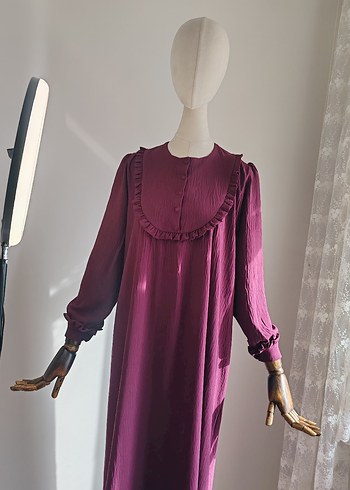 36 Beden Mürdüm Robalı Elbise - Görsel 8