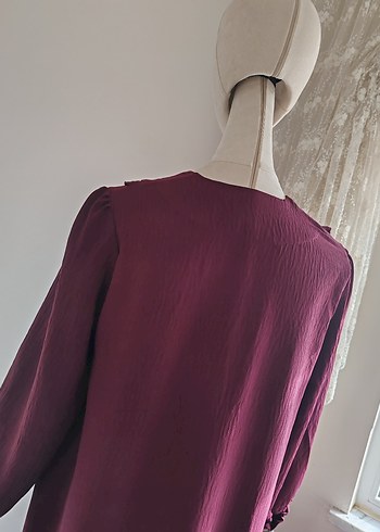 36 Beden Mürdüm Robalı Elbise - Görsel 6