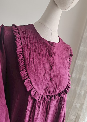 36 Beden Mürdüm Robalı Elbise - Görsel 2