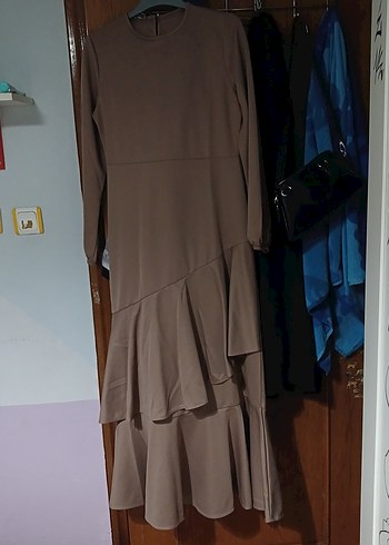 Kahverengi Kadın Uzun Salaş Elbise - Görsel 5